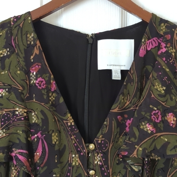 ett:twa by Anthropologie Brenda Boho Floral & Lurex Straight Wide Leg Jumpsuit 4 - Picture 3 of 15